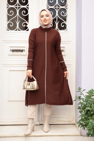 Kahverengi Tesettür Triko Panço Tunik 58651KH - 3