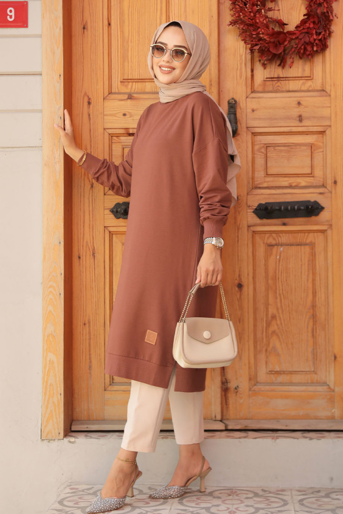Kahverengi Tesettür Tunik 30645KH - 2