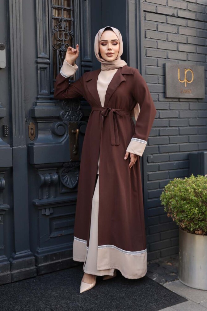 Kahverengi Tesettür Üçlü Takım 76371KH - 3