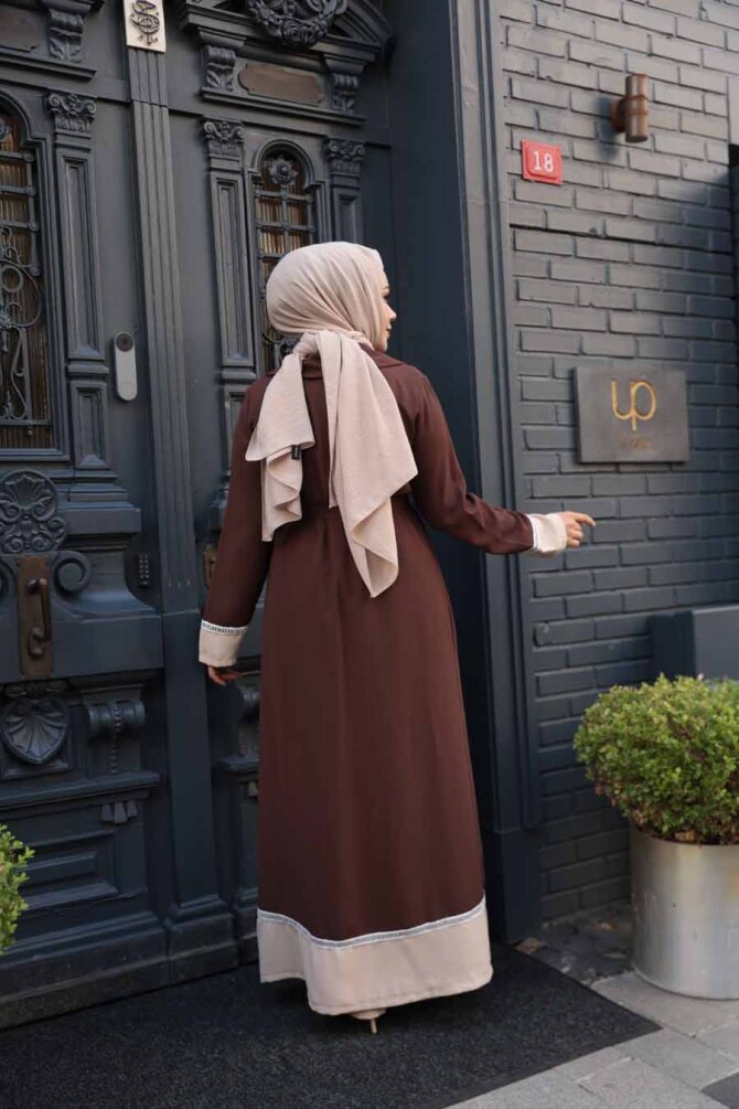 Kahverengi Tesettür Üçlü Takım 76371KH - 4