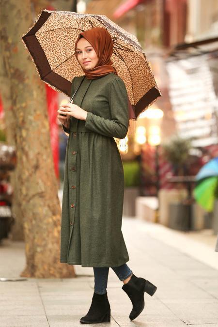 Kaki - Nayla Collection - Manteau Hijab 2458HK - 2