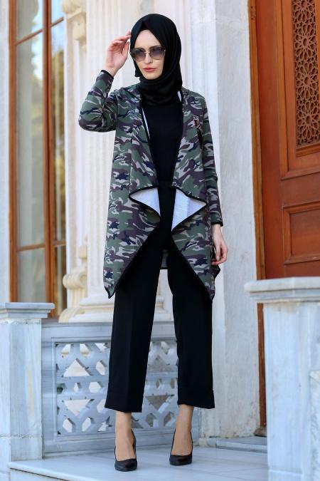 Kaki-Nayla Collection - Manteau Hijab 40022HK - 2
