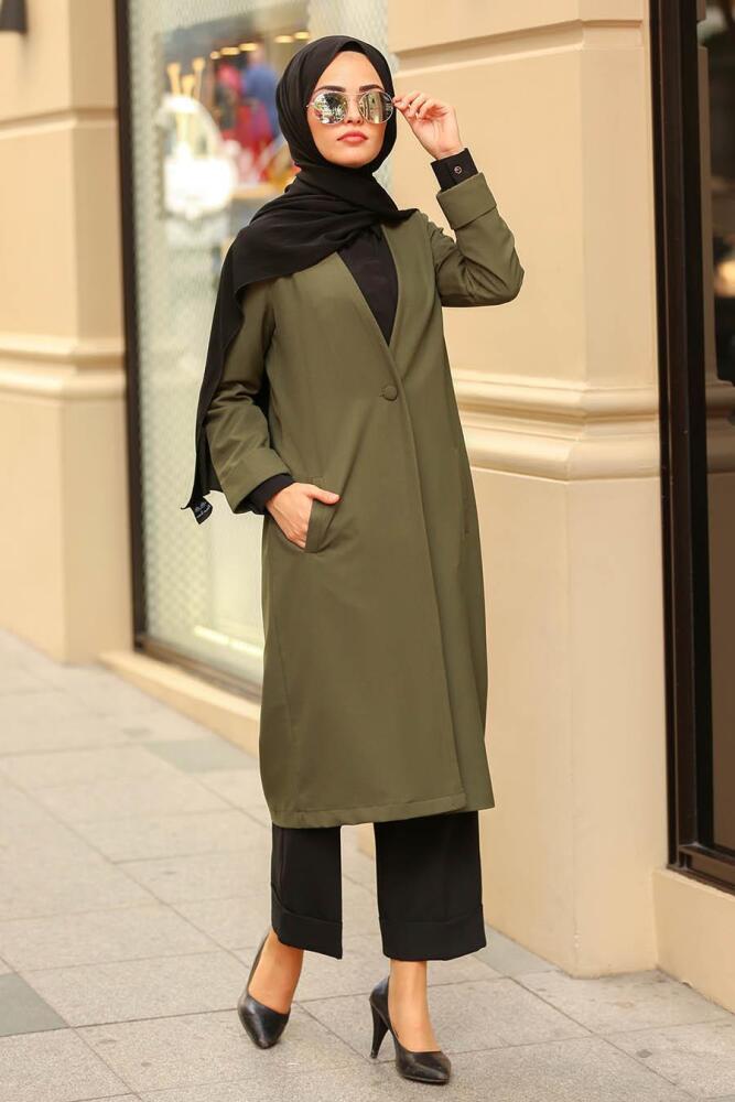 Kaki-Nayla Collection - Manteau Hijab 40230HK - 1