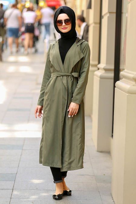 Kaki- Nayla Collection - Manteau Hijab 51020HK