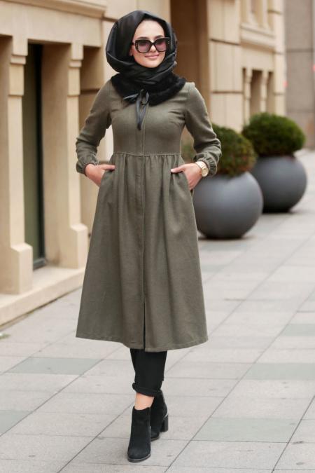 Kaki-Nayla Collection - Manteau Hijab 9081HK - 1