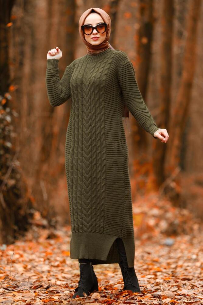 Kaki - Nayla Collection - Robe En Tricot Hijab 2111HK - 1
