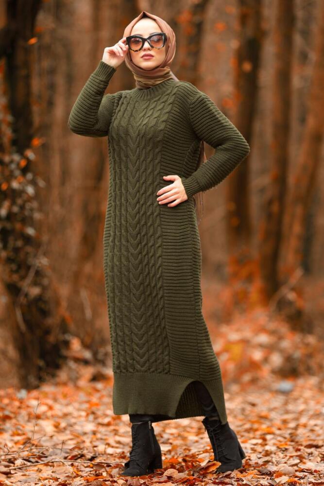 Kaki - Nayla Collection - Robe En Tricot Hijab 2111HK - 2