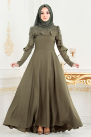 Kaki - Nayla Collection - Robe Hijab 42410HK - Thumbnail