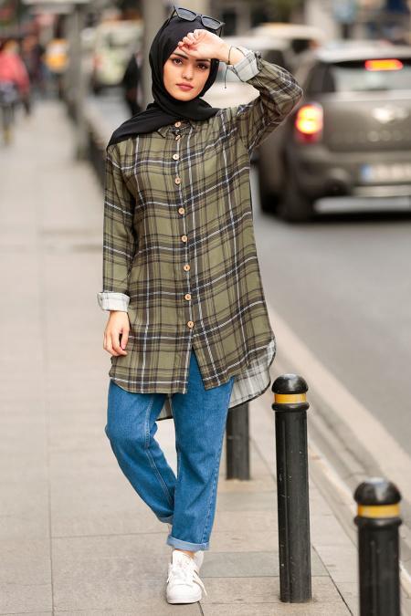 Kaki - Nayla Collection - Tunique Hijab 18237HK - 1