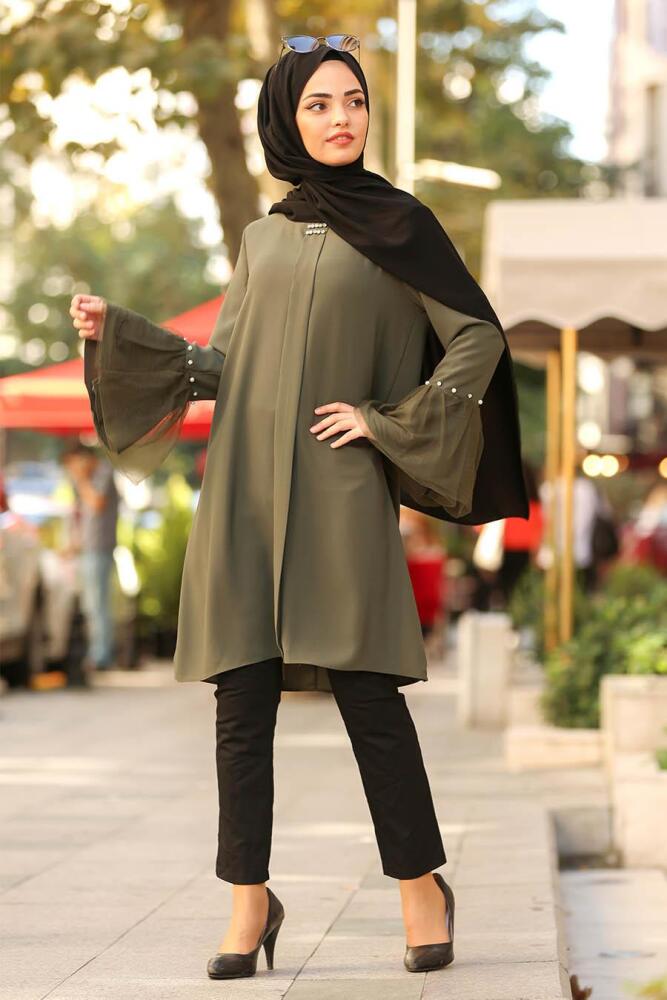 Kaki-Nayla Collection -Tunique Hijab 22120HK - 1