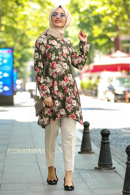 Kaki-Nayla Collection - Tunique Hijab 30611HK - 2