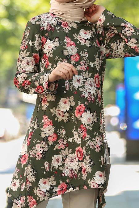 Kaki-Nayla Collection - Tunique Hijab 30611HK - 4