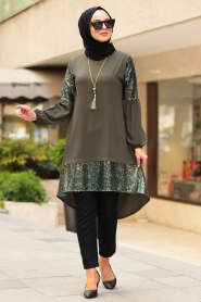 Kaki - Nayla Collection - Tunique Hijab 40101HK - Thumbnail