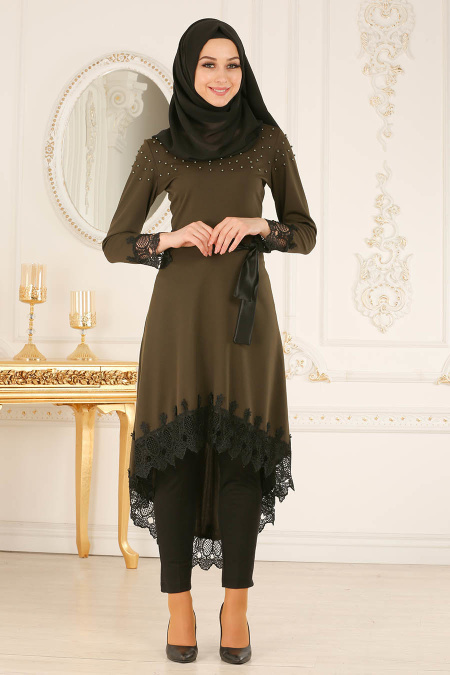 Kaki- Nayla Collection - Tunique Hijab 40490HK