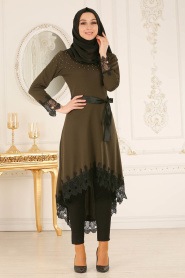 Kaki- Nayla Collection - Tunique Hijab 40490HK - Thumbnail