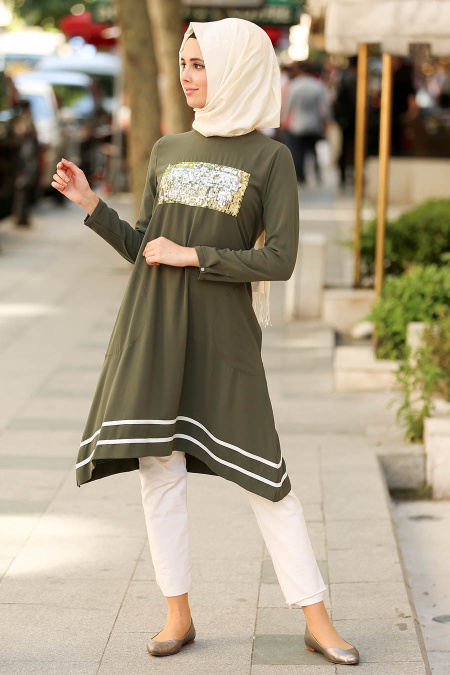 Kaki- Nayla Collection - Tunique Hijab 53610HK