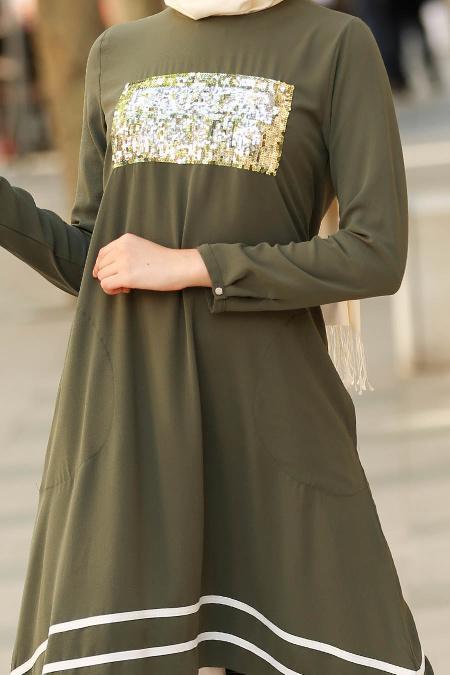 Kaki- Nayla Collection - Tunique Hijab 53610HK - 3