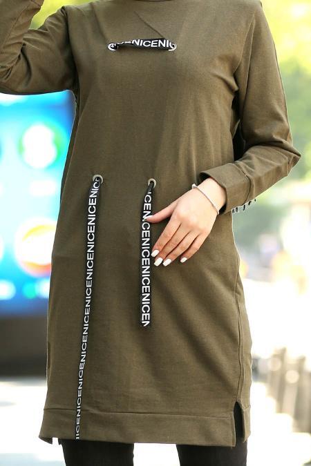 Kaki- Nayla Collection - Tunique Hijab 76480HK - 3