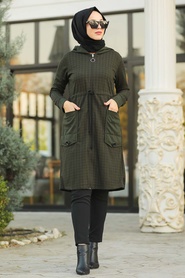 Kaki - Neva Style - Manteau Hijab - 6068HK - Thumbnail