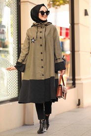 Kaki - Neva Style - Manteau Hijab - 8836HK - Thumbnail
