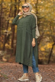 Kaki -Neva Style - Poncho en tricot hijab - 6741HK - Thumbnail