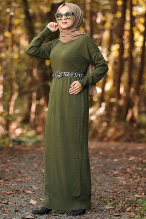 Kaki -Neva Style - Robe En Tricot Hijab - 10071HK - 1