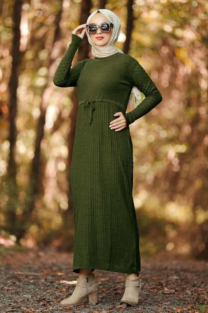 Kaki - Neva Style - Robe en tricot hijab - 10176HK - 1