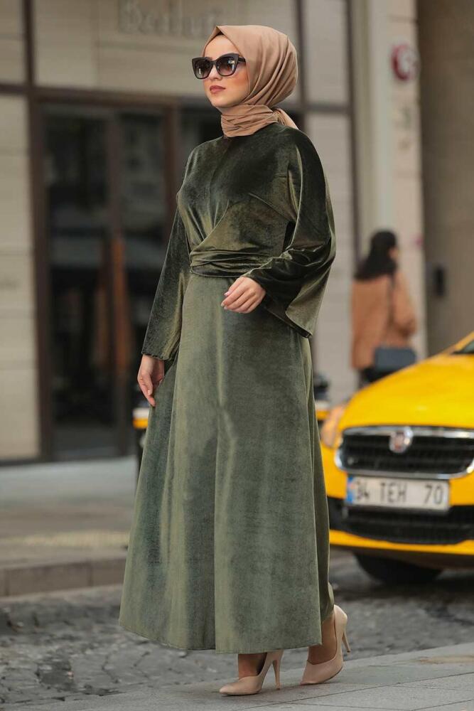 Kaki - Neva Style - Robe En Velours Hijab - 22590HK - 2