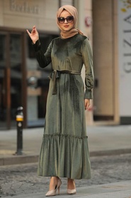 Kaki - Neva Style - Robe En Velours Hijab - 50530HK - Thumbnail