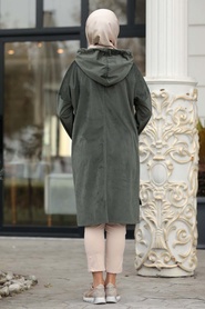 Kaki - Neva Style - Robe En Velours Tunique - 12044HK - Thumbnail
