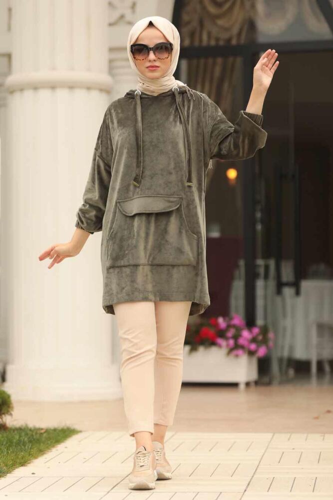 Kaki - Neva Style - Sweat-shirt Et Tunique Velours - 41410HK - 2