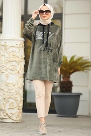Kaki - Neva Style - Sweat-shirt Et Tunique Velours - 41501HK - Thumbnail