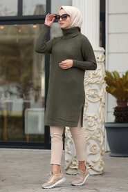 Kaki - Neva Style - Tunique En Tricot Hijab - 2513HK - Thumbnail
