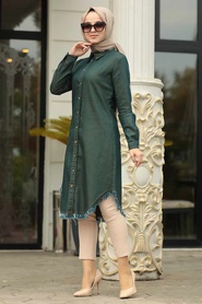 Kaki - Neva Style - Tunique Jeans Hijab - 46410HK - Thumbnail