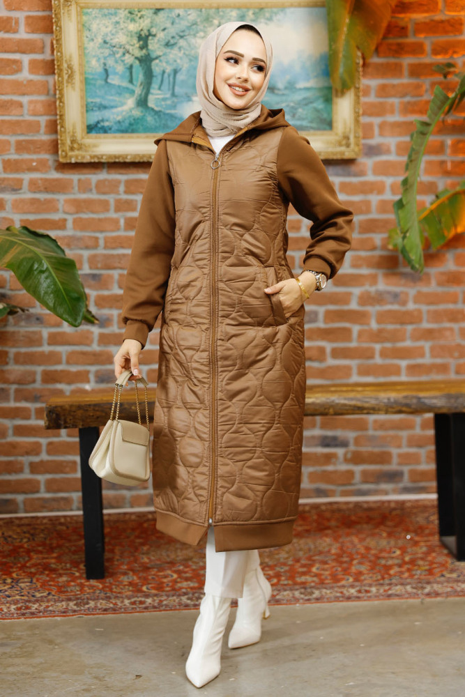 Kapitone Kahverengi Tesettür Kap 80291KH - NEVA STYLE