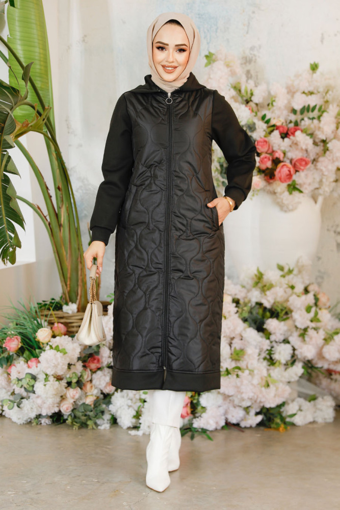 Kapitone Siyah Tesettür Kap 80291S - NEVA STYLE