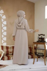 Kapşonlu Bej Tesettür Abaya 81151BEJ - 6
