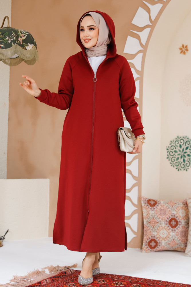 Kapşonlu Bordo Tesettür Kap 72231BR - 1