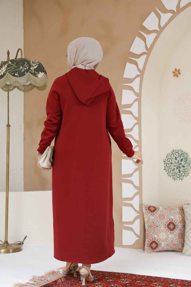 Kapşonlu Bordo Tesettür Kap 72231BR - 3