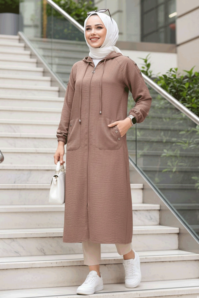 Kapşonlu Camel Tesettür Kap 511C - 1