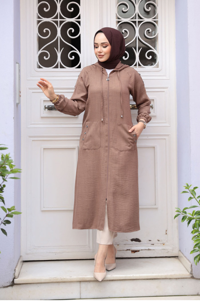 Kapşonlu Camel Tesettür Kap 511C - NEVA STYLE