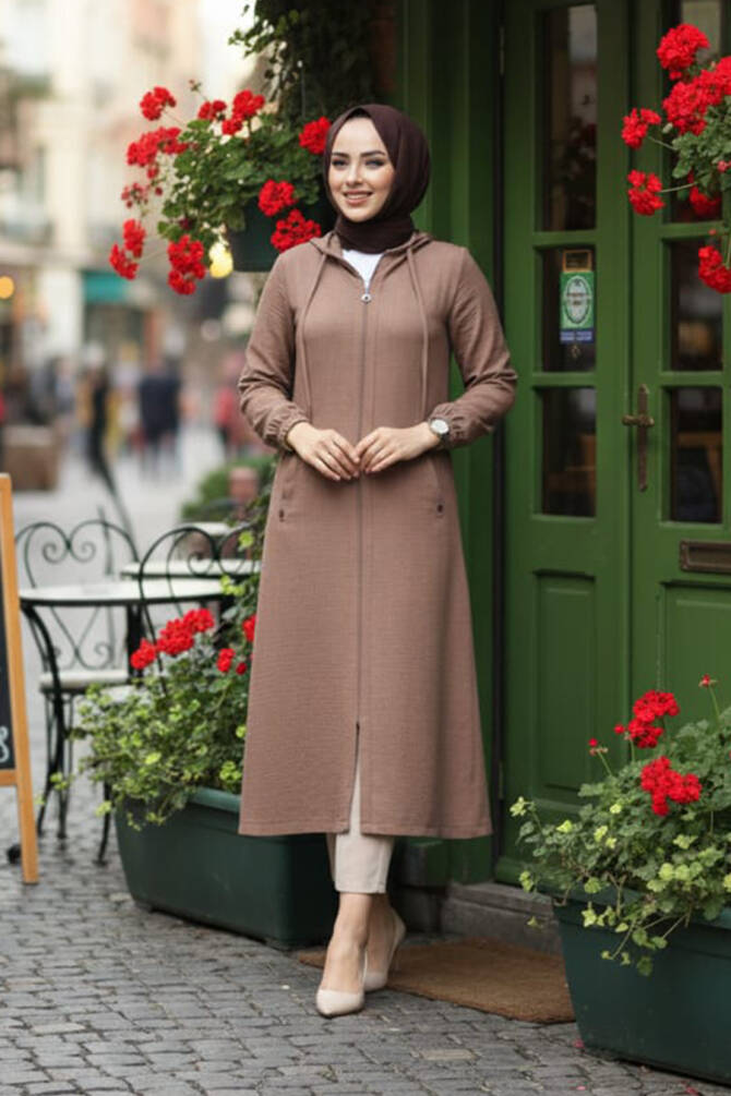Kapşonlu Camel Tesettür Kap 539C - 1