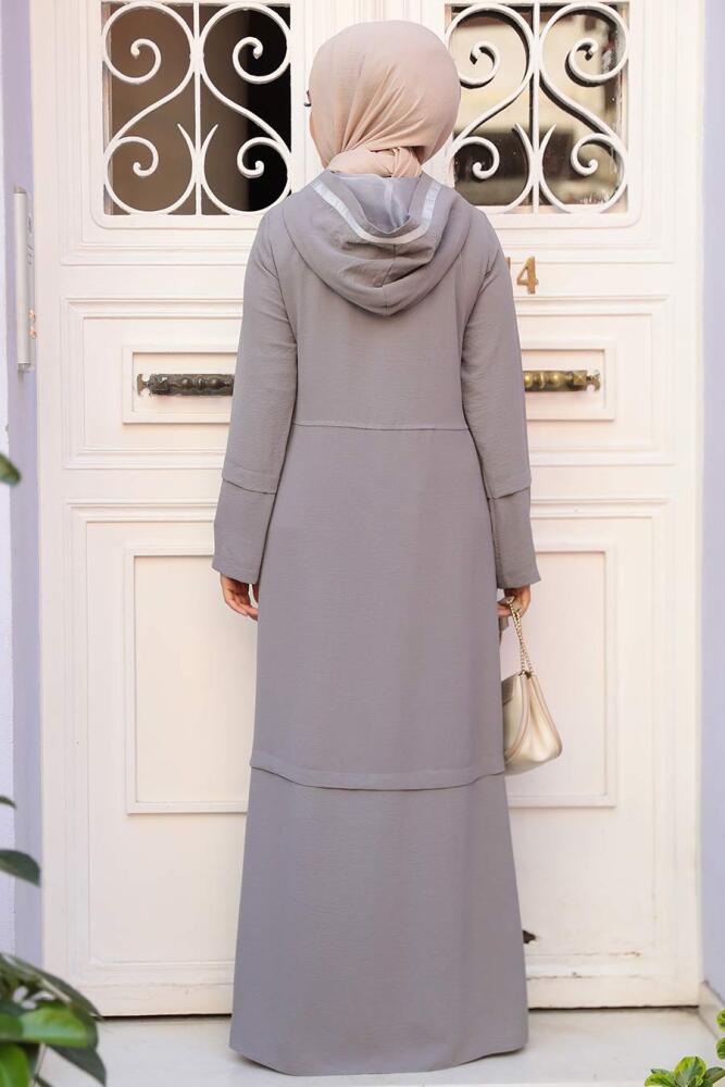 Kapşonlu Gri Tesettür Abaya 17303GR - 3