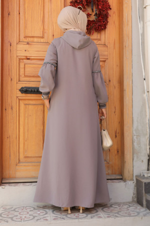 Kapşonlu Gri Tesettür Abaya 62602GR - 3