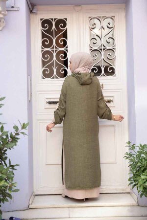 Kapşonlu Haki Tesettür Elbise 76612HK - 4