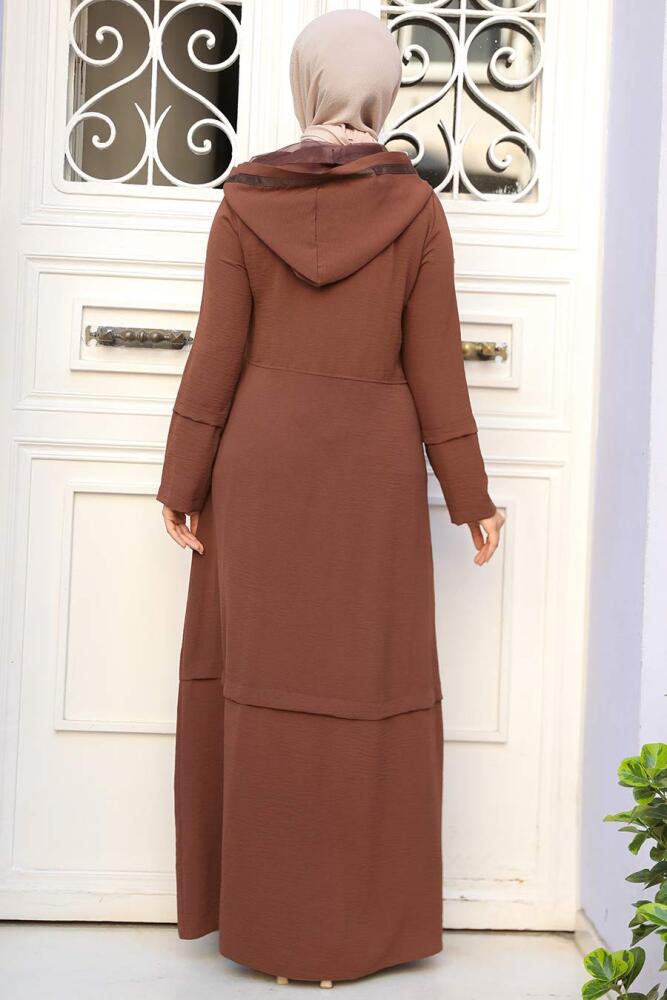 Kapşonlu Kahverengi Tesettür Abaya 17303KH - 3