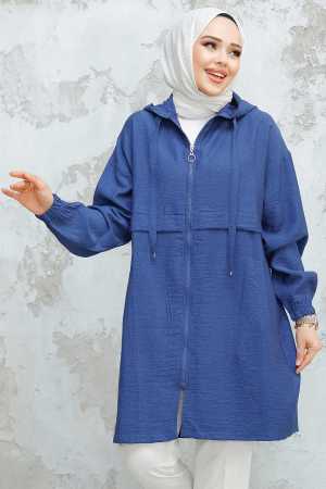 Kapşonlu Lacivert Tesettür Kap 44721L - NEVA STYLE