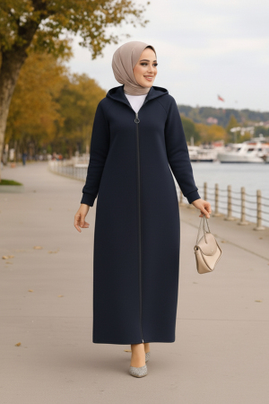 Kapşonlu Lacivert Scuba Tesettür Kap 72231L - NEVA STYLE
