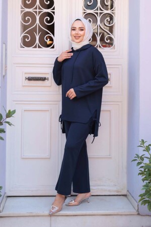 Kapşonlu Lacivert Tesettür Modal İkili Takım 17431L - 3