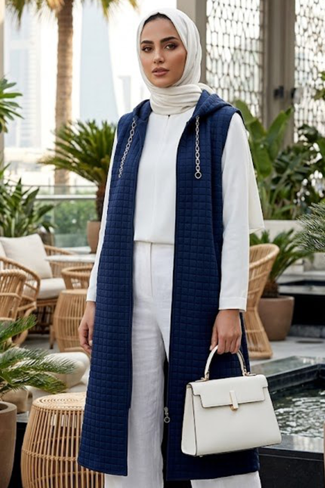 Kapşonlu Lacivert Tesettür Yelek 30415L - N.S NEVA STYLE